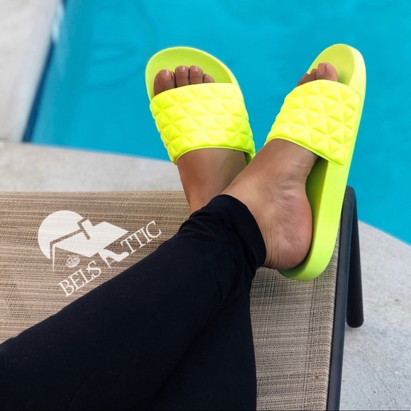 Neon Lime Slip On Slide Sandals - Picture 3 of 4